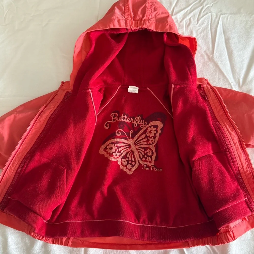 Y2K The Children's Place Coral/Red 3 in 1 Raincoat/Sweatshirt Butterfly Size 24M